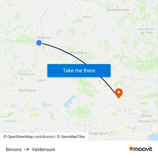 Bevons to Valderoure map