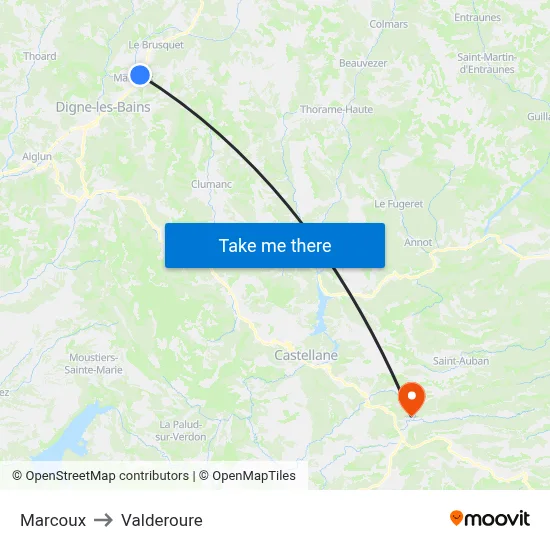 Marcoux to Valderoure map