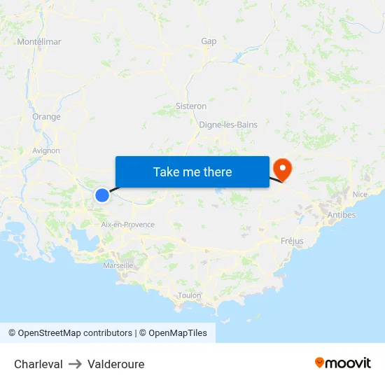 Charleval to Valderoure map