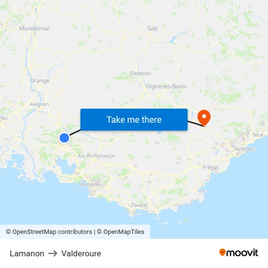 Lamanon to Valderoure map