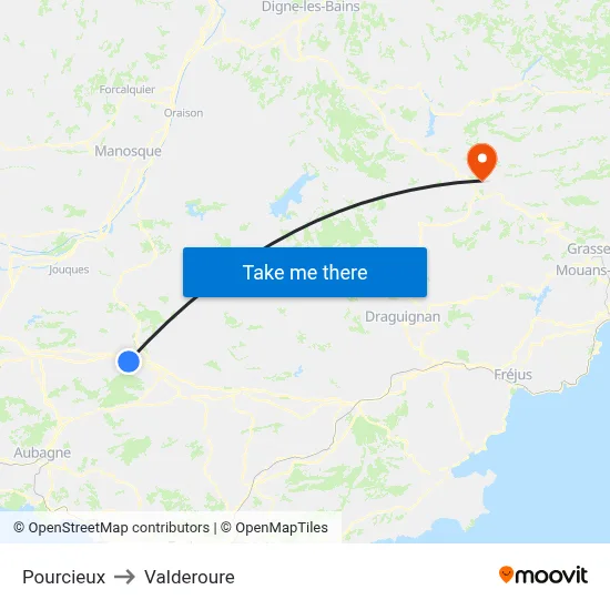 Pourcieux to Valderoure map
