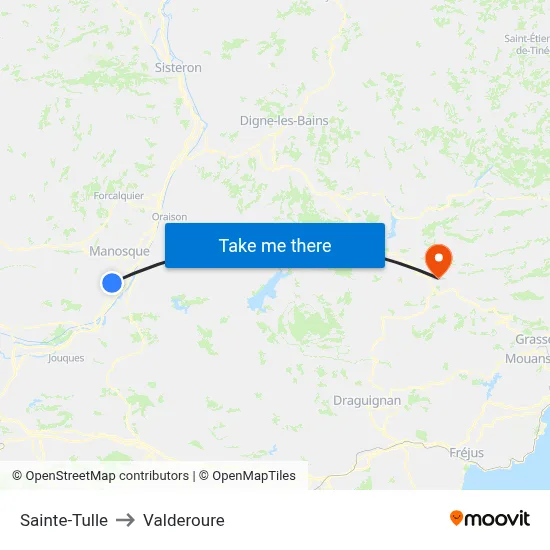 Sainte-Tulle to Valderoure map