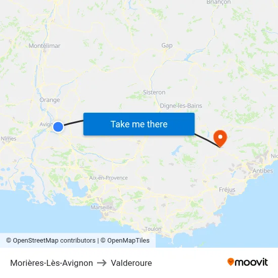 Morières-Lès-Avignon to Valderoure map