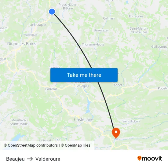Beaujeu to Valderoure map