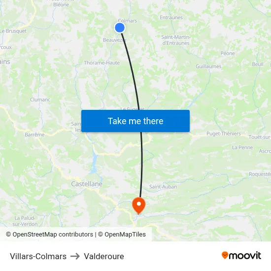 Villars-Colmars to Valderoure map
