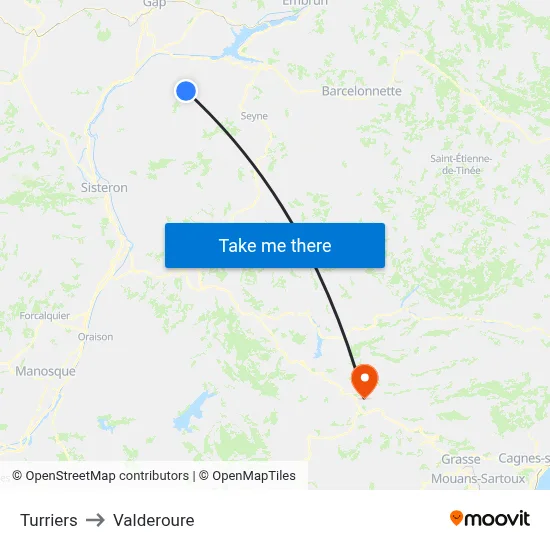 Turriers to Valderoure map