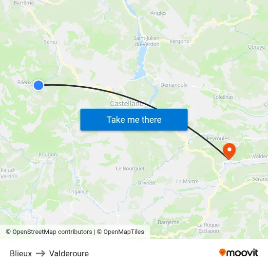 Blieux to Valderoure map