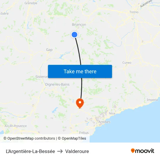 L'Argentière-La-Bessée to Valderoure map