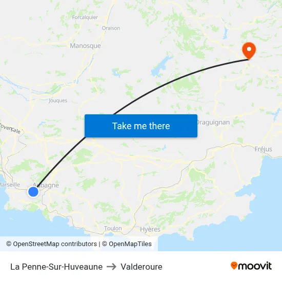 La Penne-Sur-Huveaune to Valderoure map