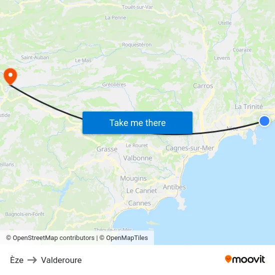 Èze to Valderoure map