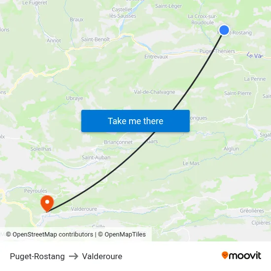 Puget-Rostang to Valderoure map