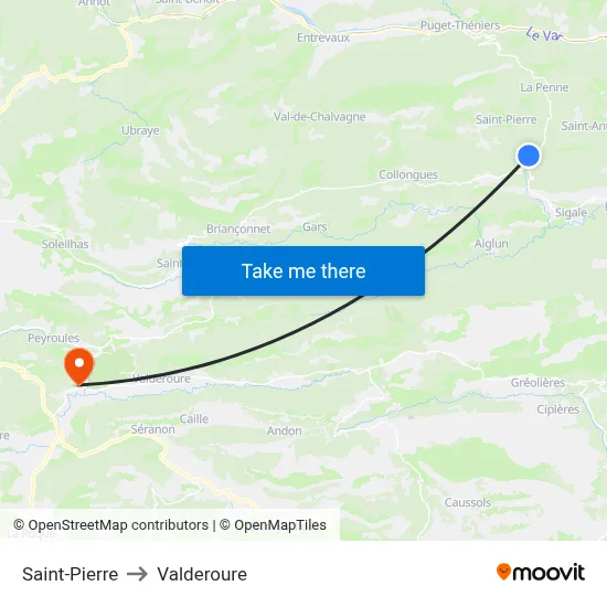 Saint-Pierre to Valderoure map