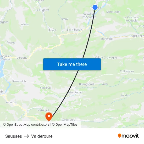 Sausses to Valderoure map