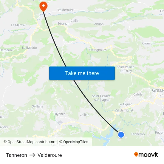 Tanneron to Valderoure map