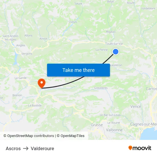 Ascros to Valderoure map