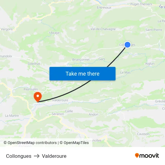 Collongues to Valderoure map