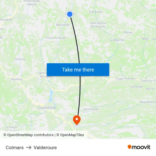 Colmars to Valderoure map