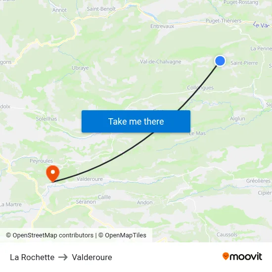 La Rochette to Valderoure map