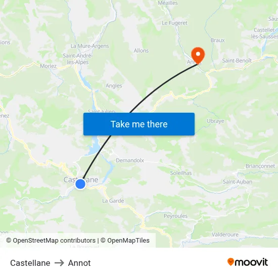 Castellane to Annot map
