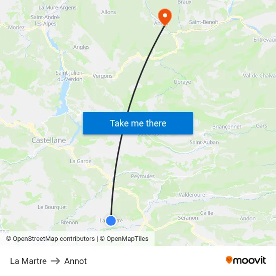 La Martre to Annot map