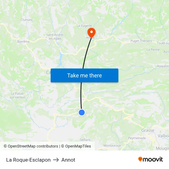 La Roque-Esclapon to Annot map