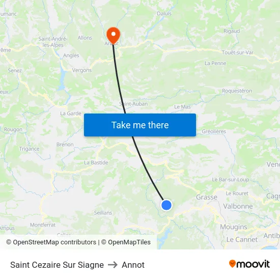 Saint Cezaire Sur Siagne to Annot map