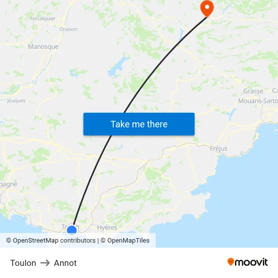Toulon to Annot map
