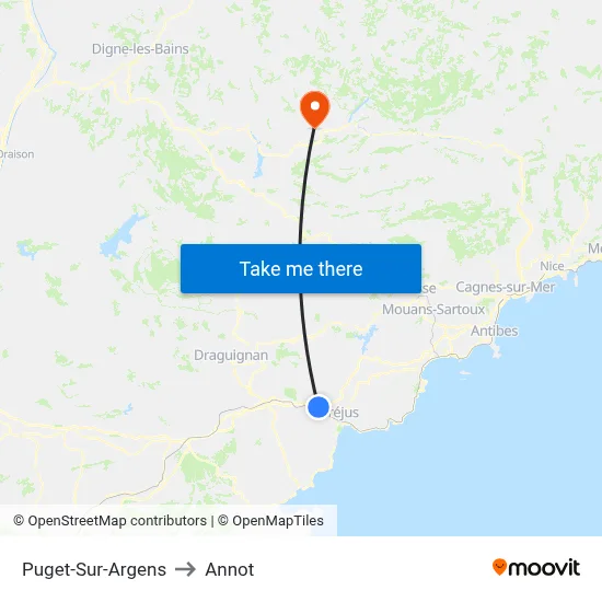 Puget-Sur-Argens to Annot map