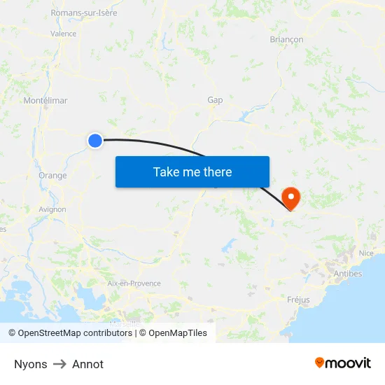 Nyons to Annot map