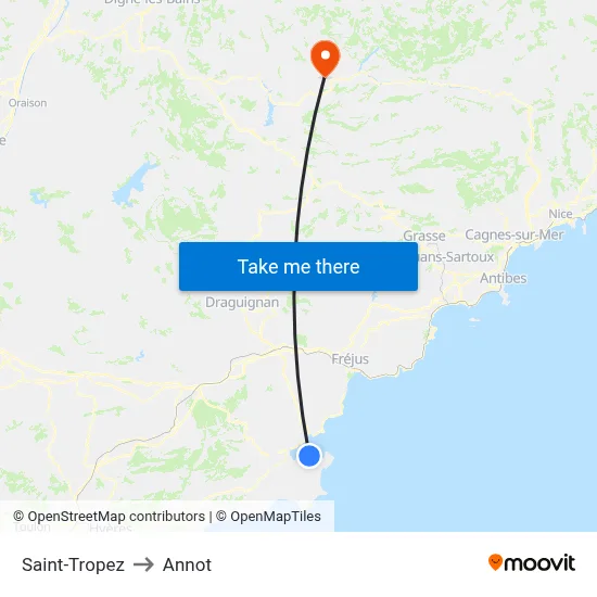 Saint-Tropez to Annot map