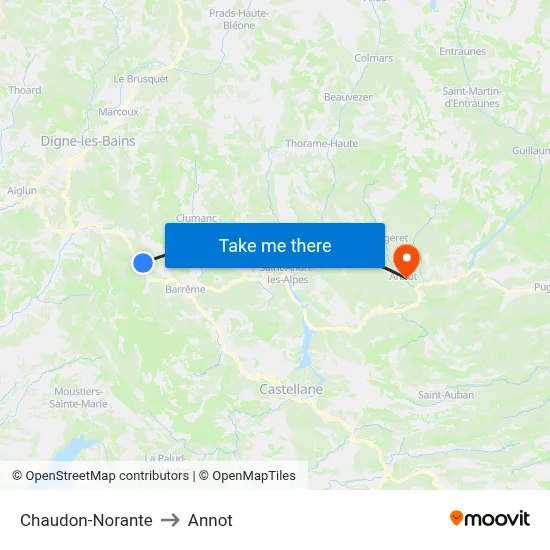 Chaudon-Norante to Annot map