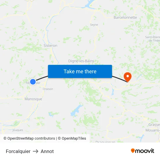 Forcalquier to Annot map