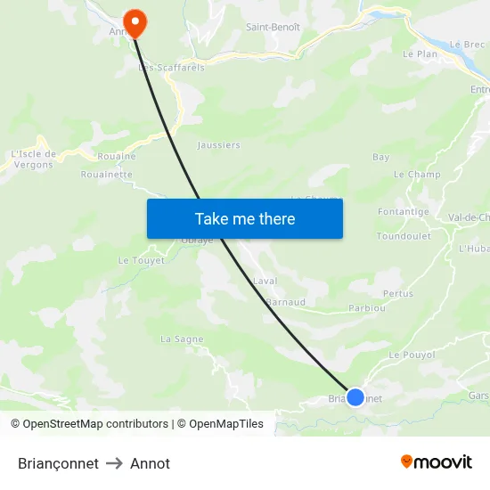 Briançonnet to Annot map