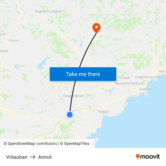 Vidauban to Annot map