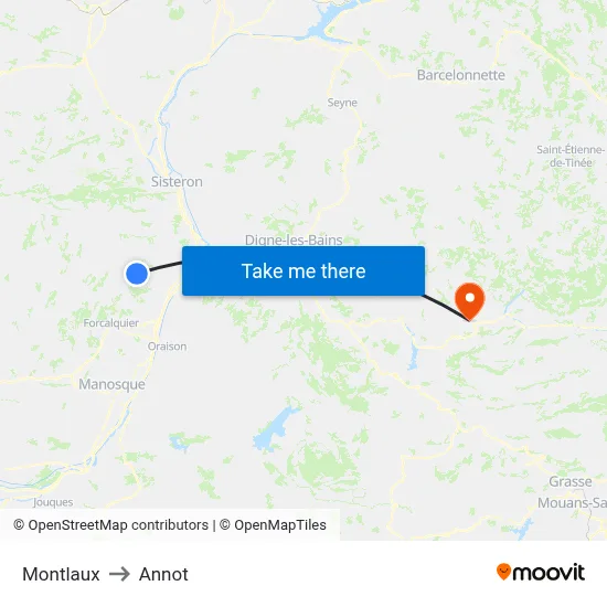 Montlaux to Annot map