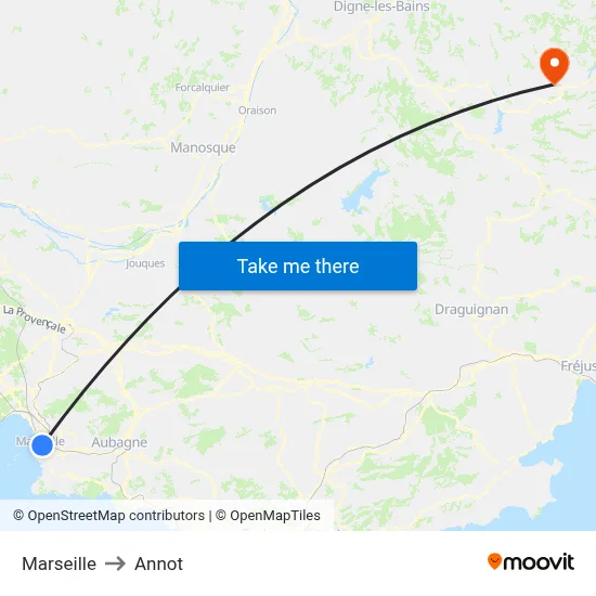 Marseille to Annot map