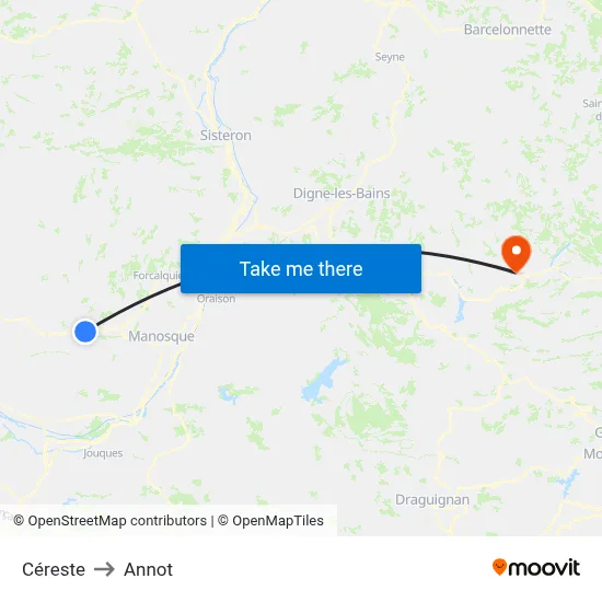 Céreste to Annot map