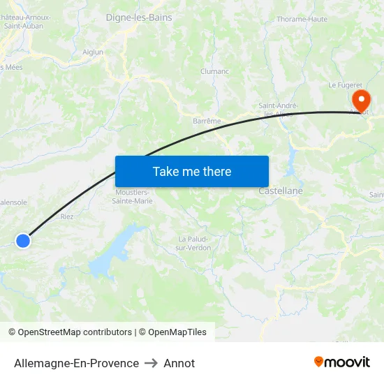 Allemagne-En-Provence to Annot map