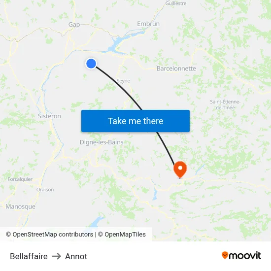 Bellaffaire to Annot map