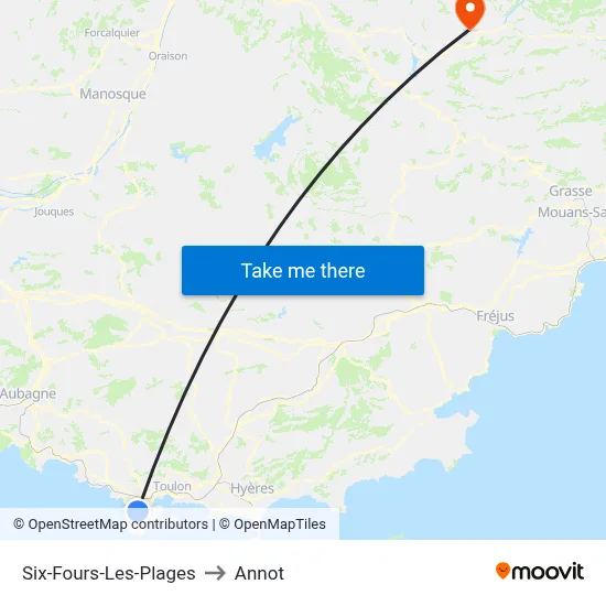 Six-Fours-Les-Plages to Annot map