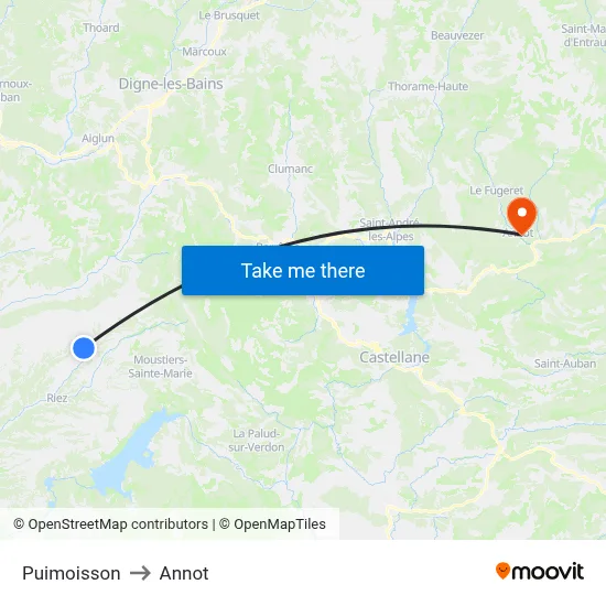 Puimoisson to Annot map