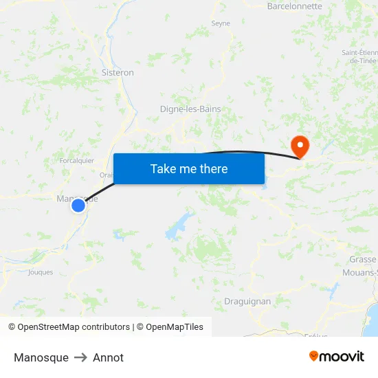 Manosque to Annot map