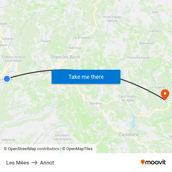Les Mées to Annot map