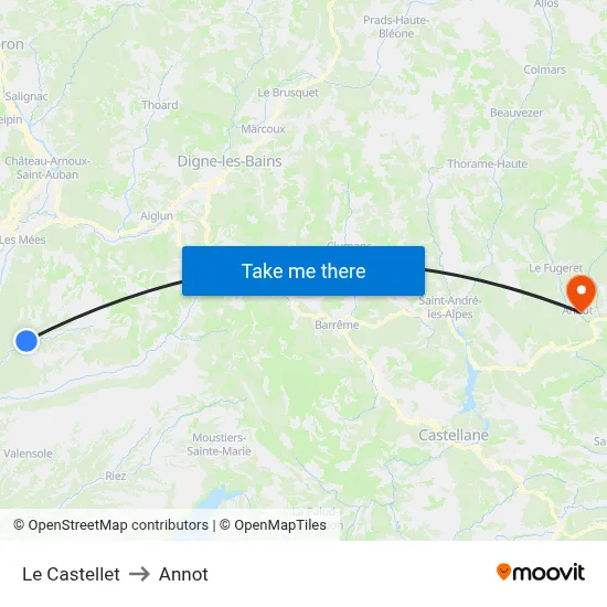 Le Castellet to Annot map
