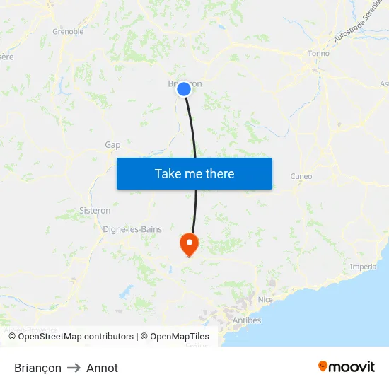 Briançon to Annot map