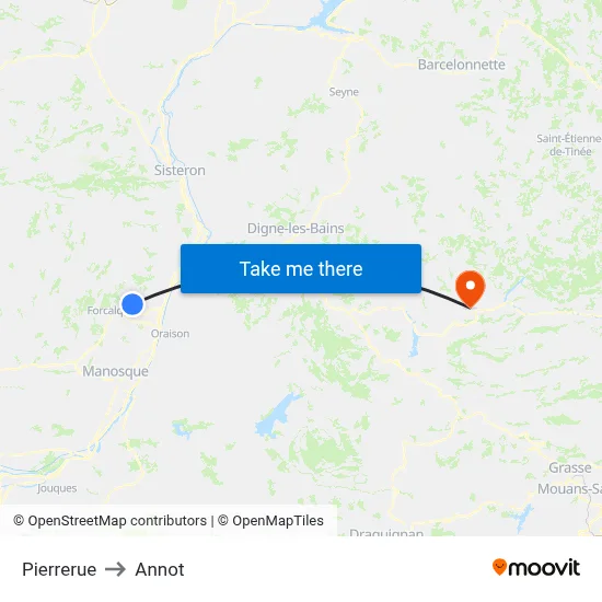 Pierrerue to Annot map