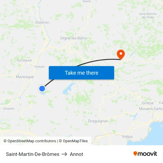 Saint-Martin-De-Brômes to Annot map