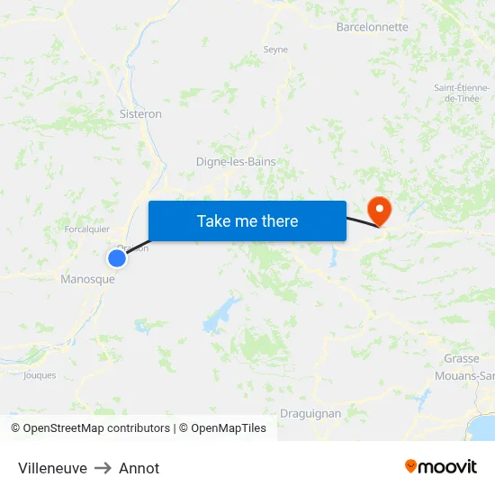 Villeneuve to Annot map