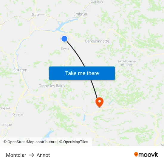 Montclar to Annot map