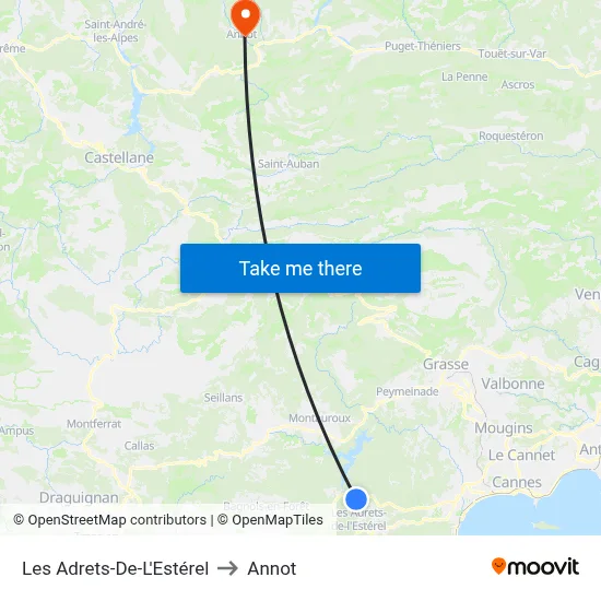 Les Adrets-De-L'Estérel to Annot map